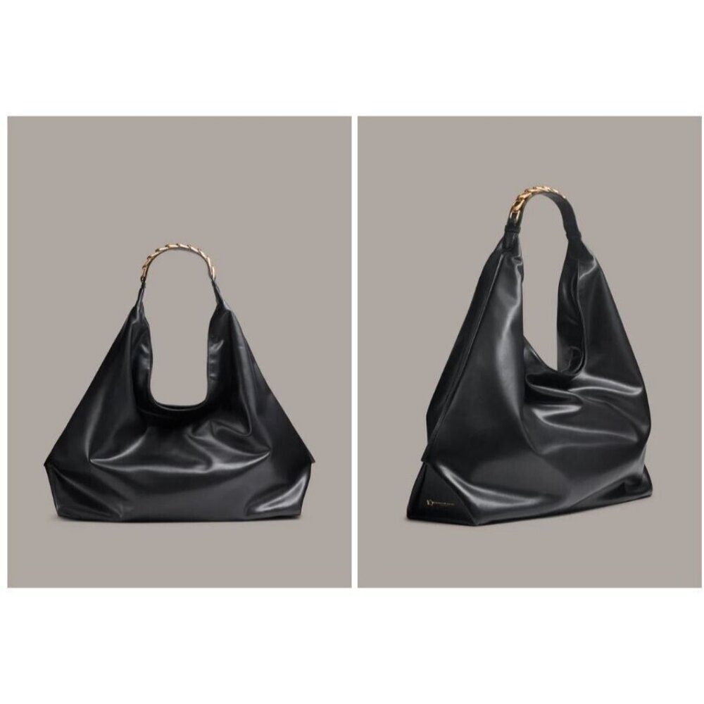 Donna Karan NY Bellmore Leather XL Shoulder Bag with bezel strap -Black (Defect)